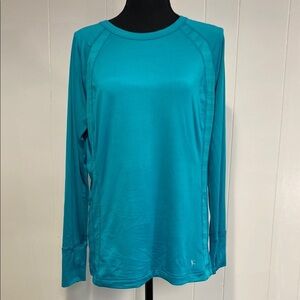 Danskin Shirt Long Sleeve Crewneck Athletic Yoga Thumbholes Teal Size Large